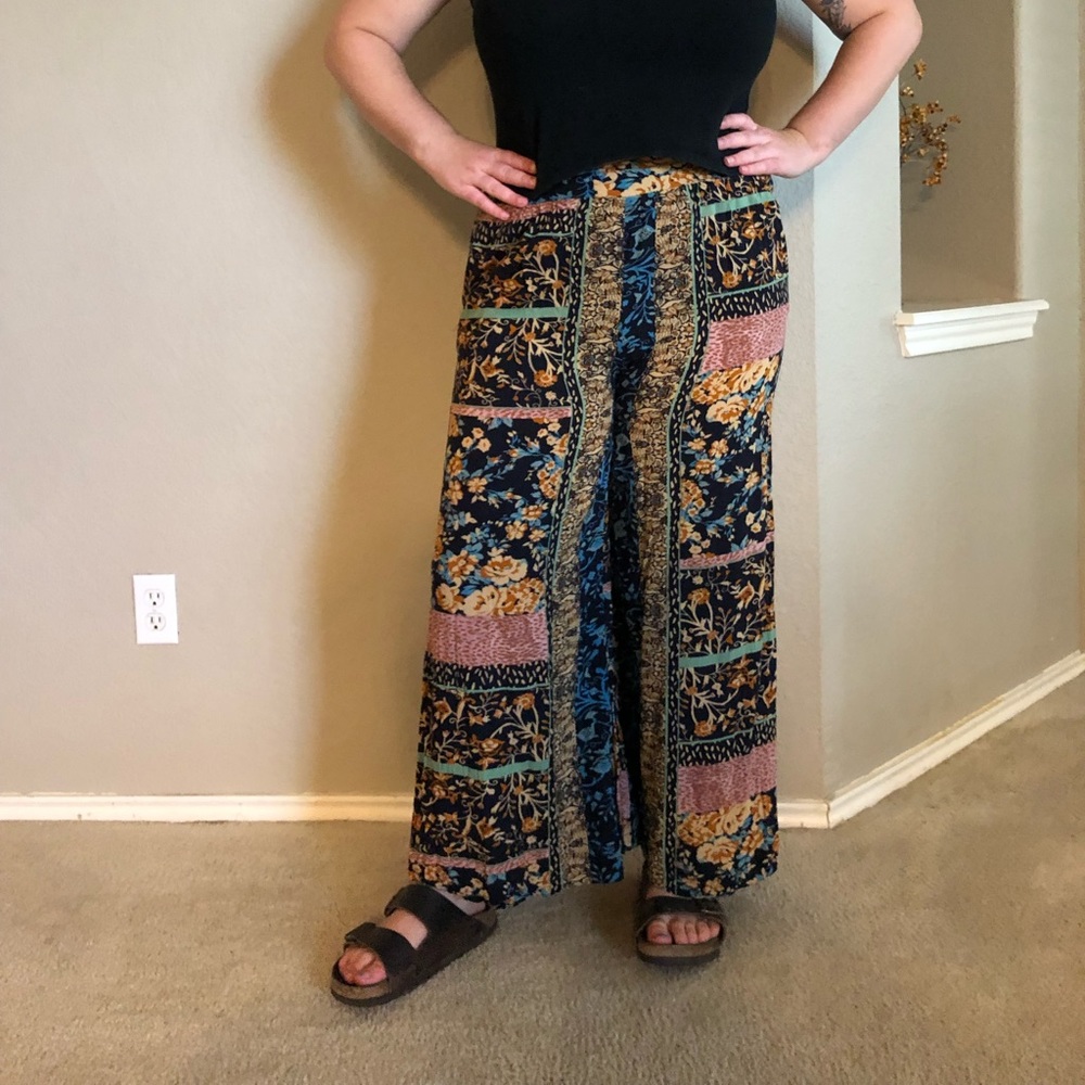 High Waisted Wide Leg Patchwork Pants